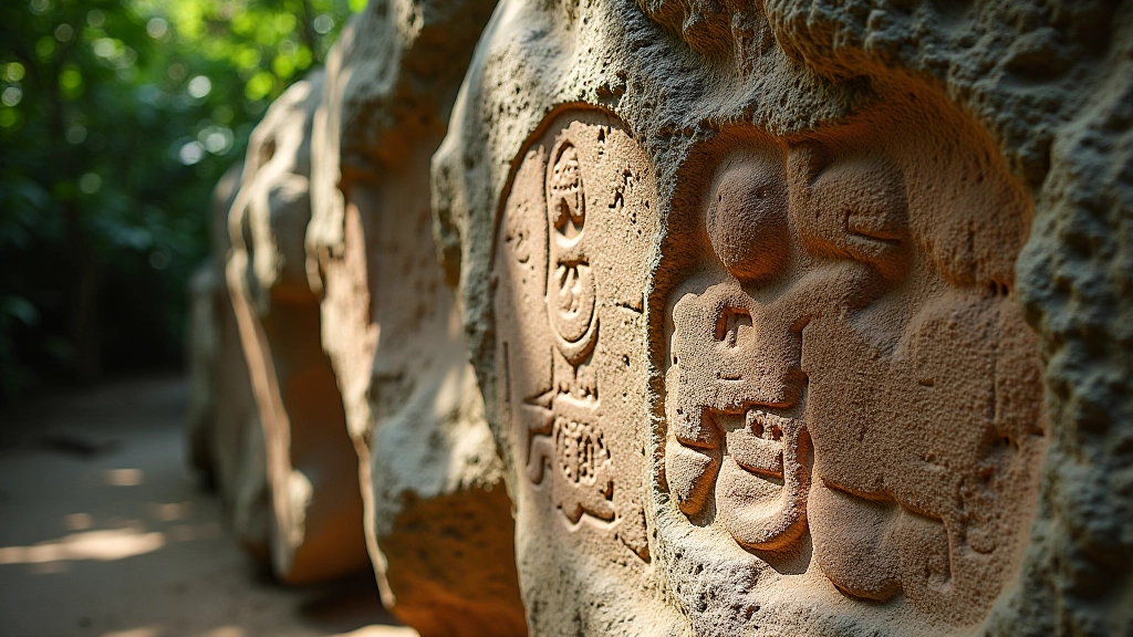 Petroglifos tallados en piedra mostrando símbolos y figuras taínas antiguas